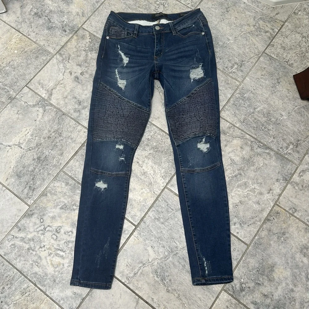 Judy Blue Skinny Fit Mid-Rise Moto Distressed Jeans Size 5/27 Style‎ #8469